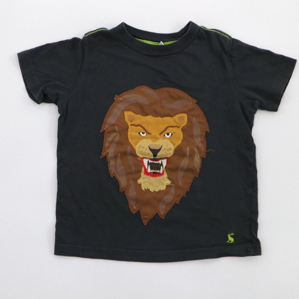 Joules T-Shirt Tee Boys 3-4T Gray Lion Appliqué